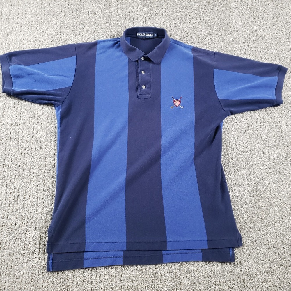 Vintage Polo Golf Ralph Lauren Shirt Mens L Blue Striped 90s Cotton Pique